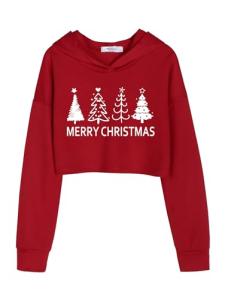 Girls' Christmas Tree Graphic Cropped Hoodie