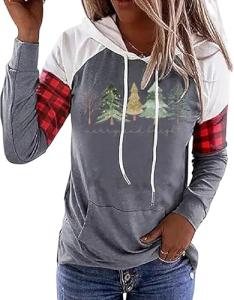 Merry Christmas Tree Graphic Plaid Hoodie T-Shirt