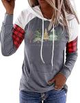 Merry Christmas Tree Graphic Plaid Hoodie T-Shirt