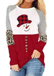 Leopard Print Snowman Graphic Long Sleeve Tee
