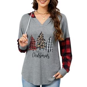 Quatrefox Merry Christmas Plaid Hoodie for Women