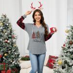 Quatrefox Merry Christmas Plaid Hoodie for Women