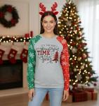 Merry Christmas Women’s Color Block Tee Gray
