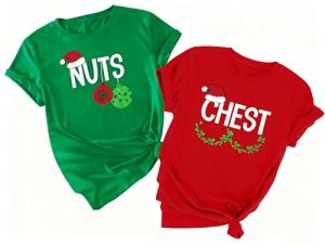 Funny Christmas Couples Matching T-Shirts in Red
