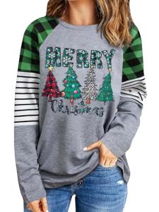 Leopard Plaid Merry Christmas Shirt for Women