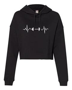 Black Women's Barbell Heartbeat Gym Cropped Hoodie
