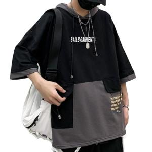Colorblock Hooded Tee with Pockets for Men