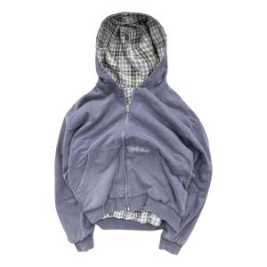 Y2K Plaid Zip-Up Hoodie Oversized Grunge Style