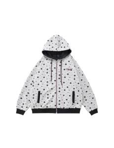 Star Print Oversized Hoodie with Pockets - Grey
