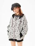 Star Print Oversized Hoodie with Pockets - Grey