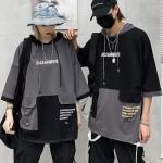 Colorblock Hooded Tee with Pockets for Men