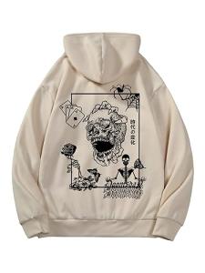 Vintage Y2K Graphic Hoodie for Men - Khaki