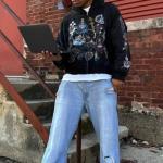 Oversized Black Vintage Grunge Zip-Up Hoodie