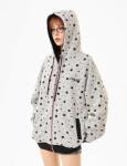 Star Print Oversized Hoodie with Pockets - Grey