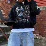 Oversized Black Vintage Grunge Zip-Up Hoodie