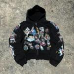 Oversized Black Vintage Grunge Zip-Up Hoodie