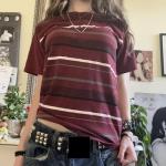 Y2K Striped Oversized Crewneck Tee for Women