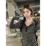 Oversized Y2K Striped Hoodie T-Shirt in Grey