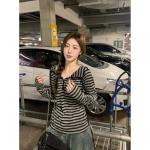 Oversized Y2K Striped Hoodie T-Shirt in Grey