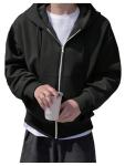 GORGLITTER Black Oversized Zip Up Hoodie for Men