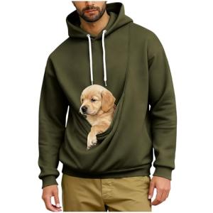 Army Green Dog Holder Hoodie for Men