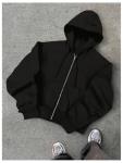 GORGLITTER Black Oversized Zip Up Hoodie for Men