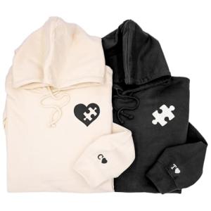 Personalized Heart and Puzzle Piece Couples Hoodies