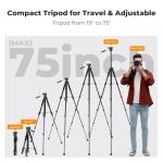 K&F CONCEPT 75" Lightweight Travel Tripod for Cameras
