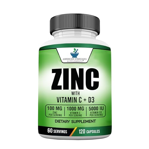 Zinc, Vitamin C & D3 Supplement - 120 Capsules