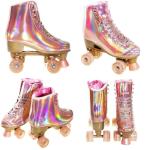 JajaHoho Holographic High Top Roller Skates, Rose Gold