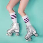 Sparkly Retro Glitter Silver Quad Roller Skates