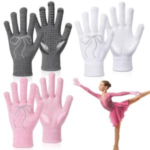 Jecery Ice Skating Gloves with Bow and Gel Padding