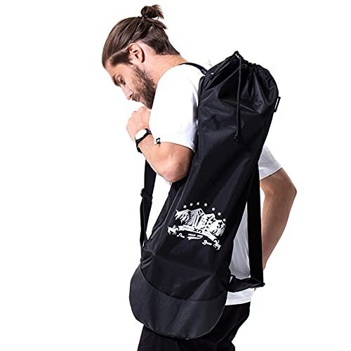 Adjustable Waterproof Skateboard Backpack Bag - Black