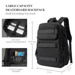 Large Skateboard Backpack with USB Port (Black)