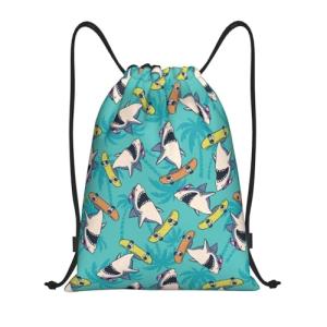 Gianlaima Surf Whale Shark Ocean Nautical Skateboard Palm Drawstring Bags Backpack Bag Sport Gym Sack String Bag Yoga Dance Travel Bag For Men Women