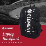 Concept One Element Backpack, Vertical Logo Skate Pack, Multi-Compartment Storage, Reflective Bungee Cord, Black