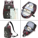 Pawsky Skateboard Anime Luminous Backpack School Backpack with USB Charging Port for Teen Boys, College School Bookbag Lightweight Laptop Bag with Sling Bag Set, Red