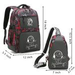 Pawsky Skateboard Anime Luminous Backpack School Backpack with USB Charging Port for Teen Boys, College School Bookbag Lightweight Laptop Bag with Sling Bag Set, Red