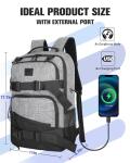WOLT Skateboard Backpack, 15.6 Inch Laptop Backpack for Men Women, Sports Backpack with Ball Holder for Longboard Basketball Soccer, Grey