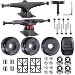 Jizmo Skateboard Trucks, Fits 7.75-8" Deck, Wheels 52mm, Bearings ABEC-9, Skateboard Pads, Hardware Tool Combo Starter Set - Black