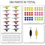 DisplayMore 14PCS Multicolour Trucks & 48PCS Wheels & 60PCS Screws & 30PCS Nuts & 4PCS Spanner Tool for 96mm Fingerboard Skateboard Wooden Deck Parts Kit Tool Case