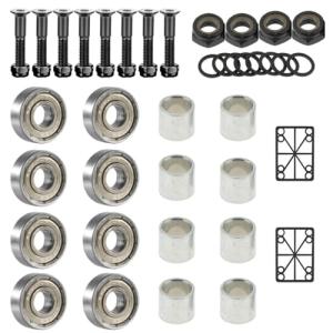 SquEqu 38 Pack Skateboard Bearings 608zz Skateboard Hardware Kit Skateboard Deck Mounting Screws Nuts Bolts Spacers Speed Rings Set Skateboard Riser Shock Pads for Longboard Cruiser Skateboards