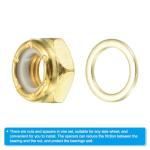 PATIKIL Skateboard Lock Nuts Set, 2 Set 5/16 Skateboard Truck Axle Washers Spacer Hardware Repair Kit for Longboard Cruiser, Gold