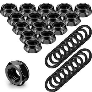 16 Pieces Skateboard Truck Nuts and 16 Pieces Skateboard Truck Axle Washers for Longboards and Hardware Kit (Black)