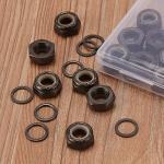 16 Pieces Skateboard Truck Nuts and 16 Pieces Skateboard Truck Axle Washers for Longboards and Hardware Kit (Black)