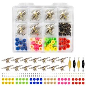 DisplayMore Fingerboard Repair Kit -Includes Box & Tools-Mini 96mm Finger Skateboard Parts Include 14 Brackets 48 Multicolour Wheels 60 Screws 30 Nuts 4 Screwdriver(Trucks-31mm & Box)
