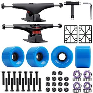 Jizmo Skateboard Trucks, High Rebound Skateboard Cruiser Wheels 60mm, Skateboard Bearings ABEC-9, Skateboard Tool, Skateboard Pads, Skateboard Hardware Combo Starter Set(Blue)