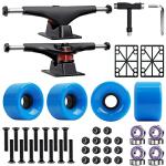 Jizmo Skateboard Trucks, High Rebound Skateboard Cruiser Wheels 60mm, Skateboard Bearings ABEC-9, Skateboard Tool, Skateboard Pads, Skateboard Hardware Combo Starter Set(Blue)