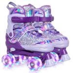 MammyGol Roller Skates for Kids Girls, Adjustable Quad Skates with Light Up Wheels for Ages 3-12, Best Birthday Gift for Outdoor Sports