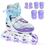 Sportneer Inline Roller Skates, Roller Boots Adjustable Size 2-7.5 with Illuminating Wheels Roller Blades Protective Gear Set for Gilrs Women